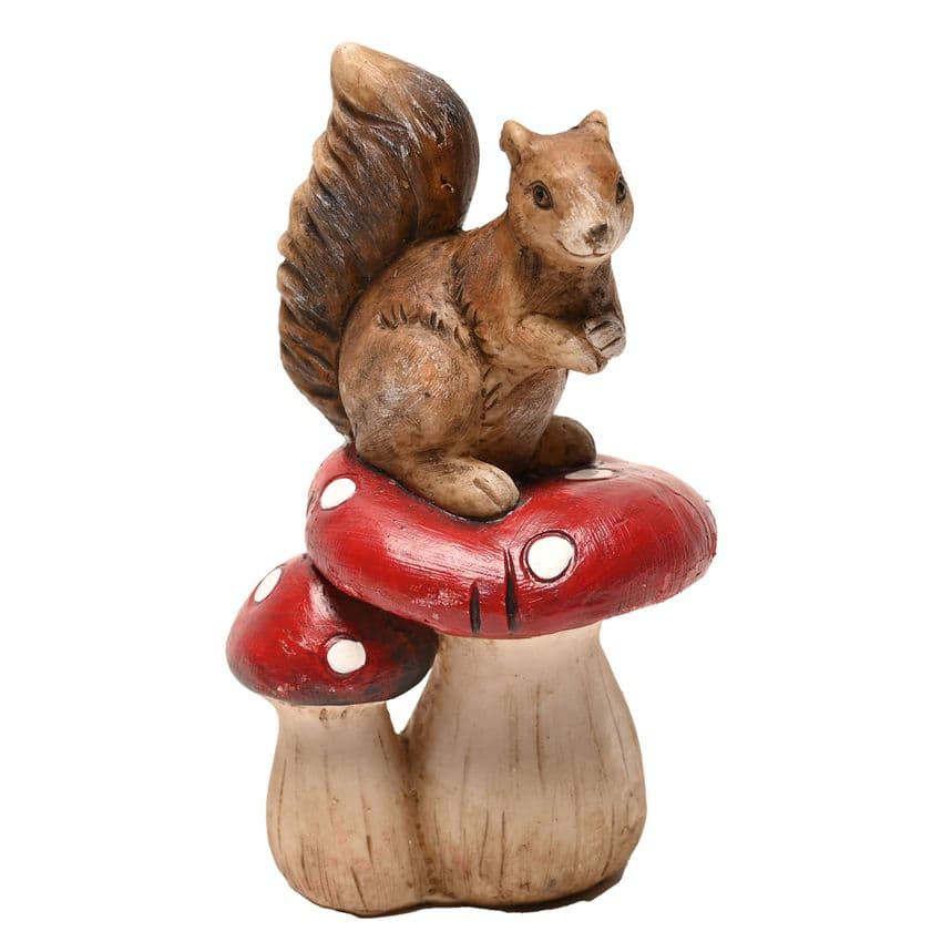 Country Living Squirrel On A Mushroom Toadstool Ornament - Mushroom ornament for garden and home