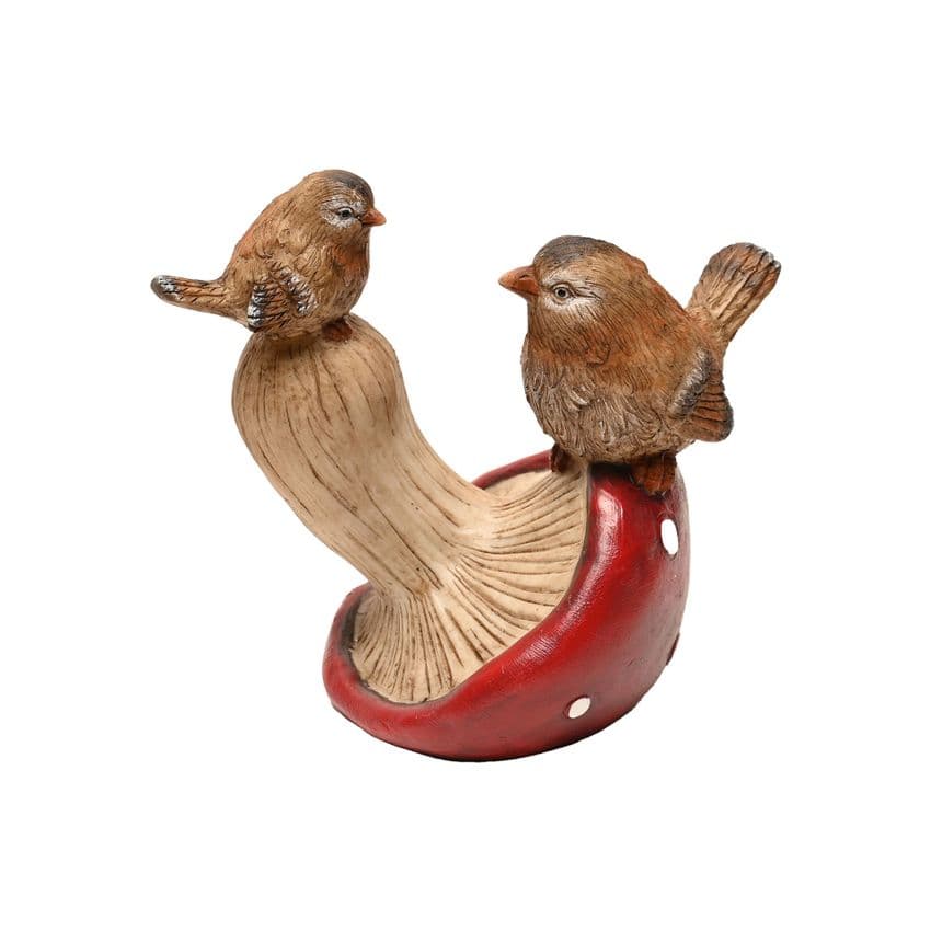 Country Living mummy and baby birds on red mushroom Toadstool Ornament - Mushroom ornament for garden and home
