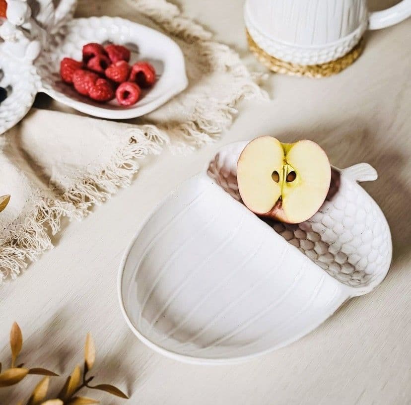Country Living White Acorn Serving Plate 21cm x 15cm - Autumn dining accessory