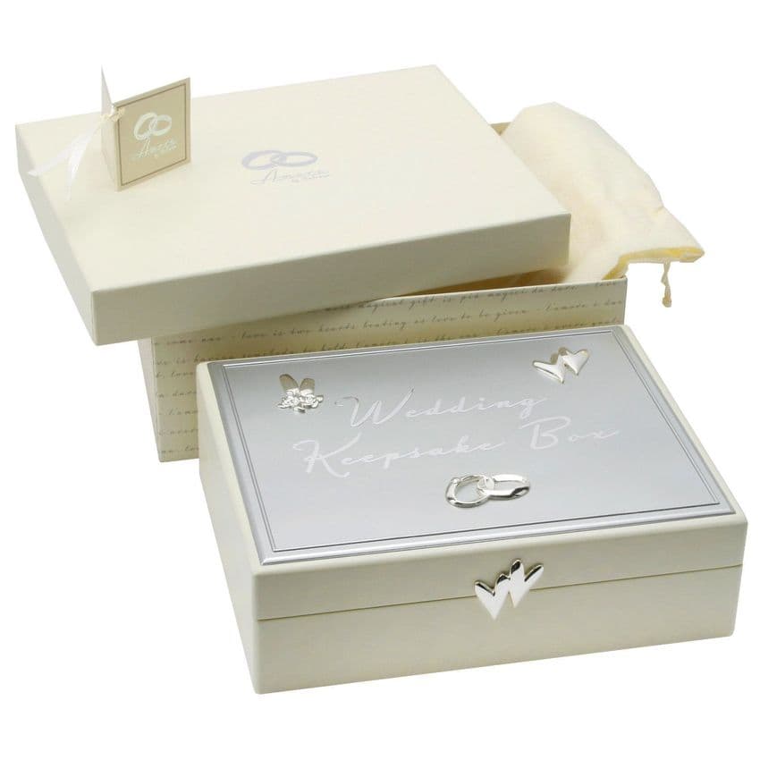 Cream Amore Wedding Keepsake Box With Silver and Crystal Detail - Wedding Gifts