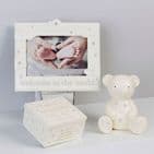 Cream Ceramic Teddy Bear Money Box Unisex Baby Gift By Bambino at Juliana