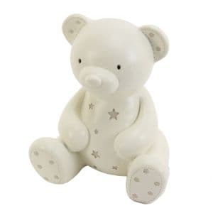 Cream Ceramic Teddy Bear Money Box Unisex Baby Gift By Bambino at Juliana