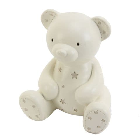 Cream Ceramic Teddy Bear Money Box Unisex Baby Gift By Bambino at Juliana