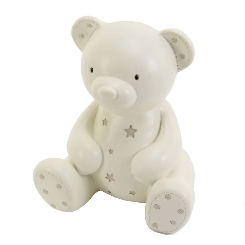 Cream Ceramic Teddy Bear Money Box Unisex Baby Gift By Bambino at Juliana