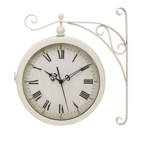 Cream Hanging Station Clock On Wall Mounted Bracket Suitable for Home and Garden