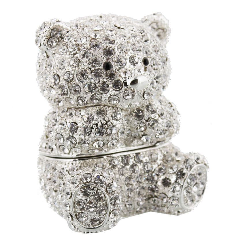 Crystal Teddy Bear Trinket Box Keepsake and Gift. A luxury table gift or favor for a special occasion.