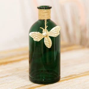 Dark Green Glass Vase With Gold Bee Charm