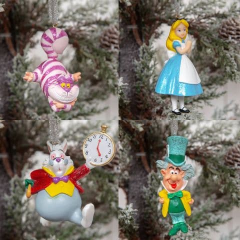 Disney Alice In Wonderland Christmas Tree Decorations Set Of 4