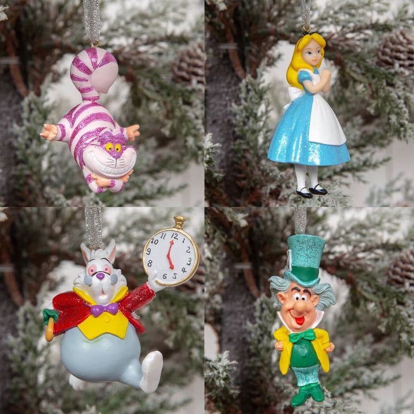Disney Alice In Wonderland Christmas Tree Decorations Set Of 4 Christmas Ornaments