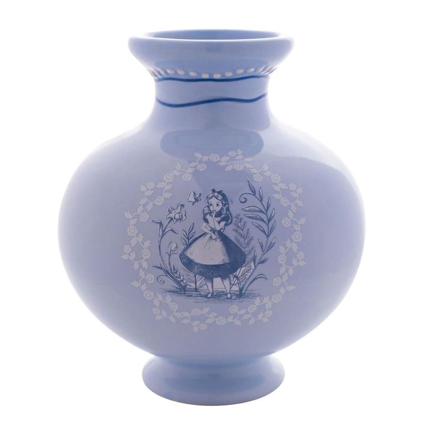 Disney Alice In Wonderland pale blue vintage style round vase whimsical fantasy home accessory gift for Disney fans