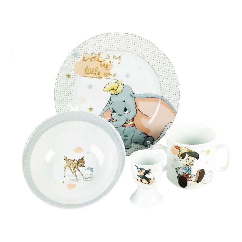 Disney Baby Porcelain Crockery Set Featuring Dumbo, Bambi, Thumper and Pinnochio