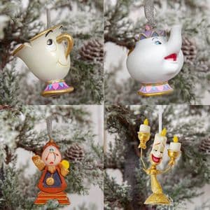 Disney Beauty and the Beast Christmas Tree Decorations Set Of 4