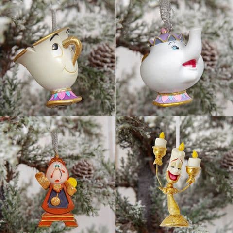 Disney Beauty and the Beast Christmas Tree Decorations Set Of 4