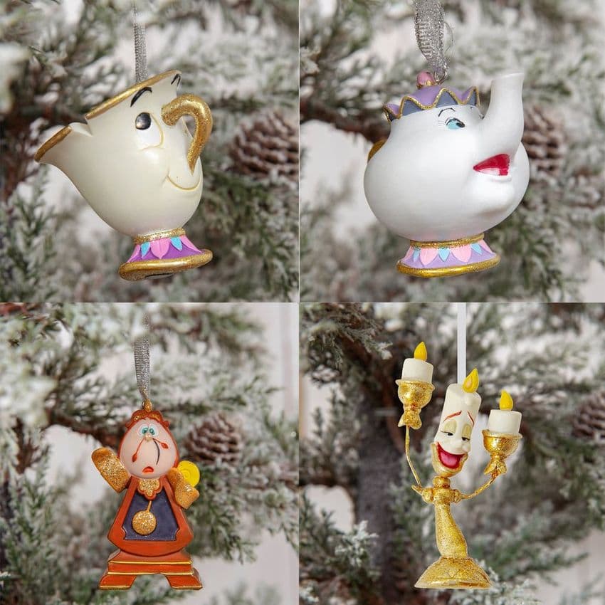 Disney Beauty and the Beast Christmas Tree Decorations Set Of 4 Christmas Ornaments