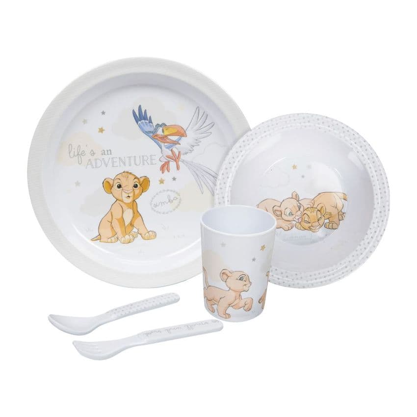 Disney Lion King Baby Simba Crockery Set Gift - Melamine Plate, Bowl, Cup, Fork, Spoon gift set for new baby and first birthday