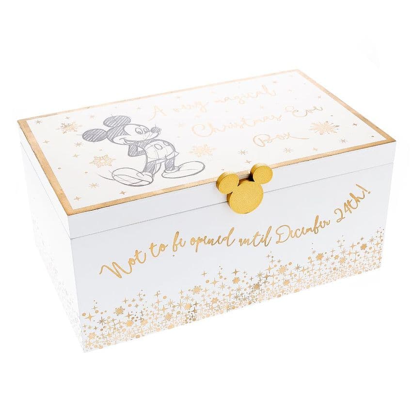 Disney Mickey Mouse Classic Wooden Reusable Christmas Eve Box - Luxury White and Gold Christmas Eve Box