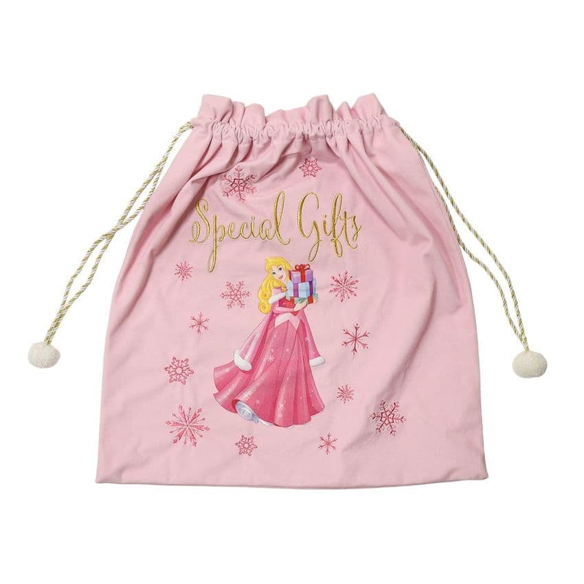 Disney Princess Sleeping Beauty Aurora Pink Velveteen Christmas Sack Gift