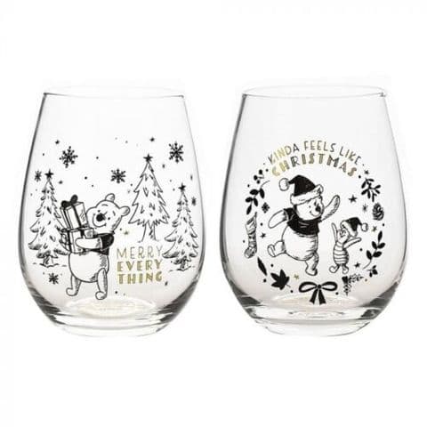Disney Set of 2 Christmas Glasses Winnie The Pooh in Giftbox