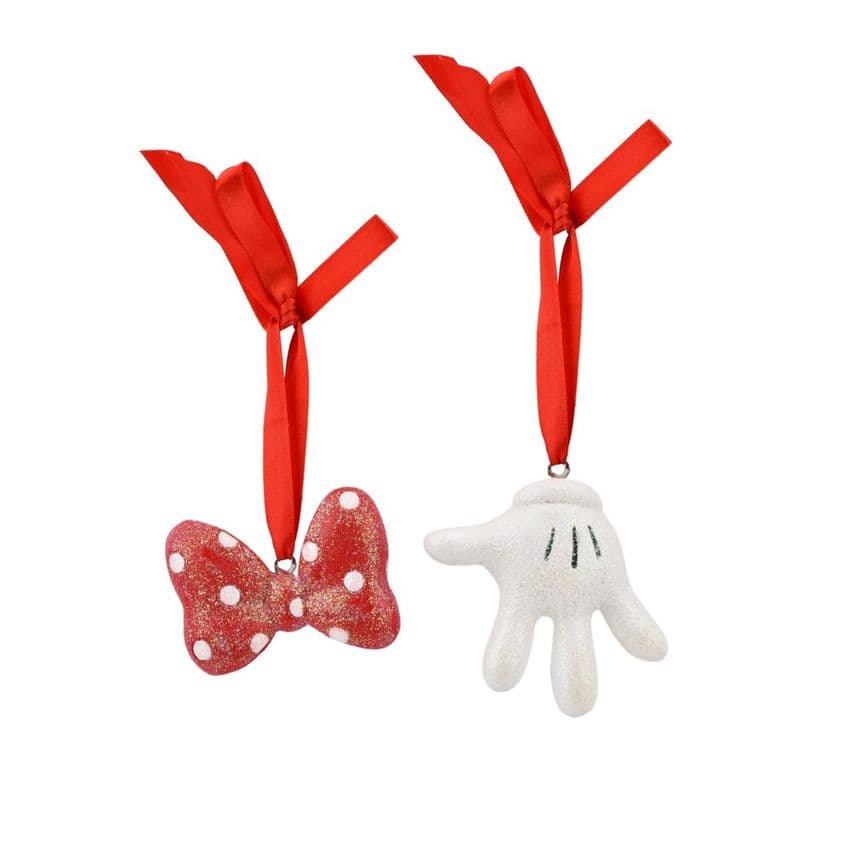 Disney Set Of 2 Mickey Glove and Minnie Bow Hanging Decorations Christmas ornament