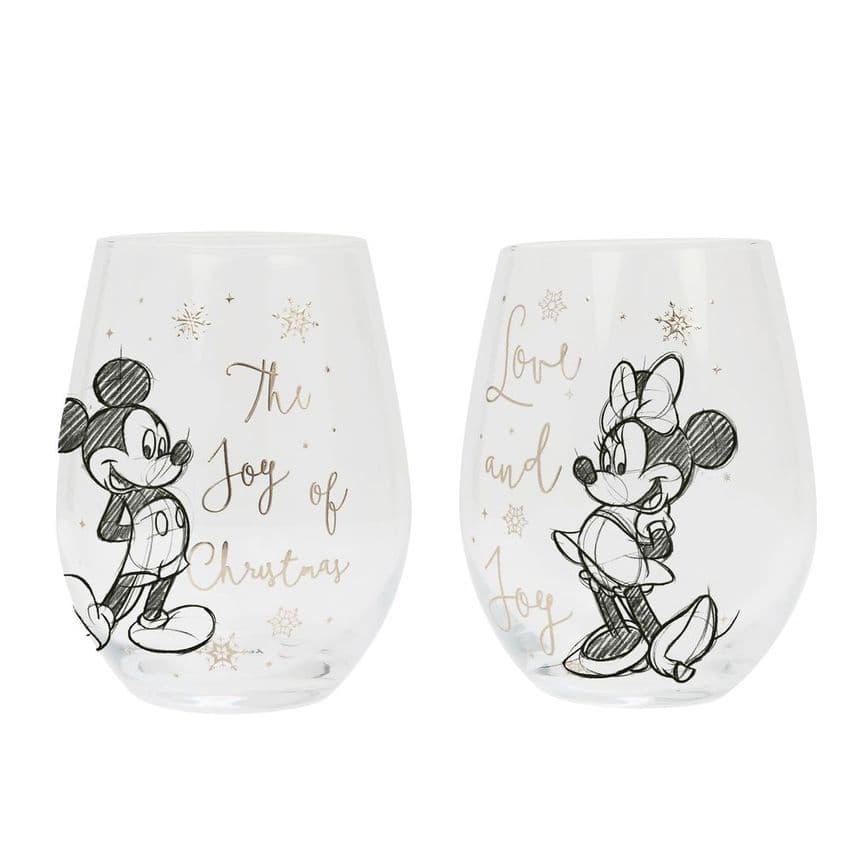 Disney Set of 2 Stemless Wine Glasses Mickey & Minnie Mouse. Christmas gift idea for couples.