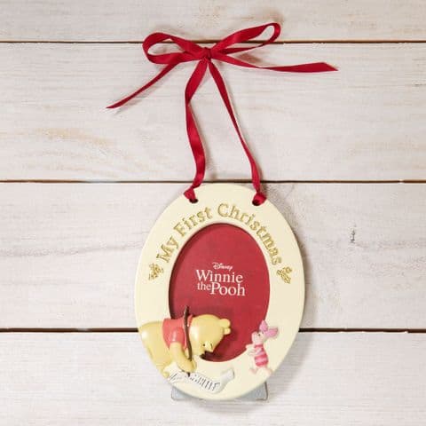 Disney Winnie The Pooh Babys 1st Christmas Hanging Photo Frame Bauble
