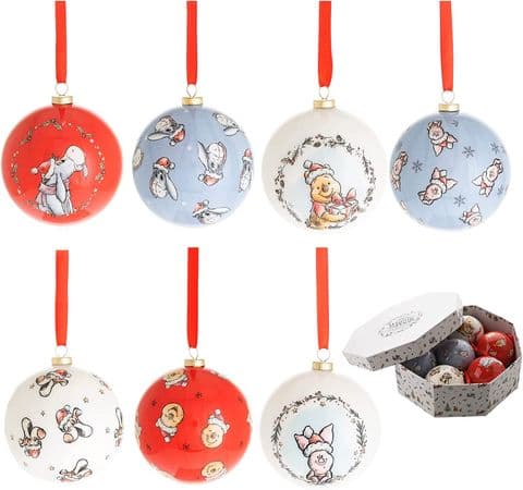 Disney Winnie The Pooh Set Of 7 Christmas Baubles In Gift Box