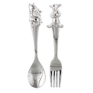 Disney Winnie The Pooh Silver Plated Fork and Spoon Gift Set For Christening and New Baby