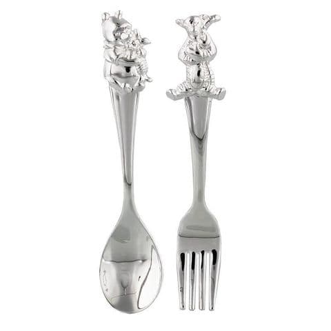 Disney Winnie The Pooh Silver Plated Fork and Spoon Gift Set For Christening and New Baby
