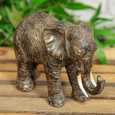 Distressed Wood Effect Elephant Figurine Home Ornament 18cm