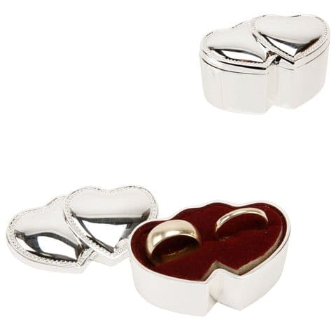Double Heart Silver Plated Ring Box Wedding Gift