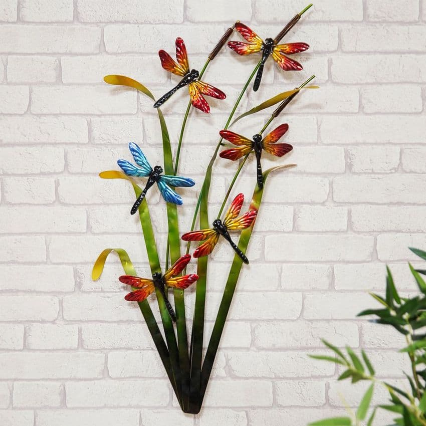 Dragonfly Metal Wall Art Ornament For Home and Garden. Hand made colourful metal garden sculpture