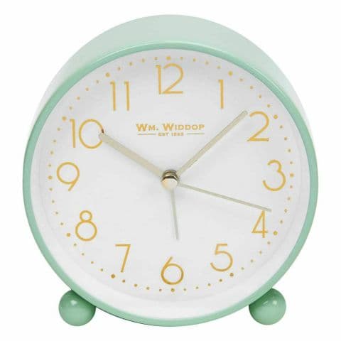 Duck Egg Pale Green Round Alarm Clock With Gold Dial by William Widdop