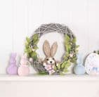 Easter Bunny Rustic Floral Wreath Decoration - Spring home accessory