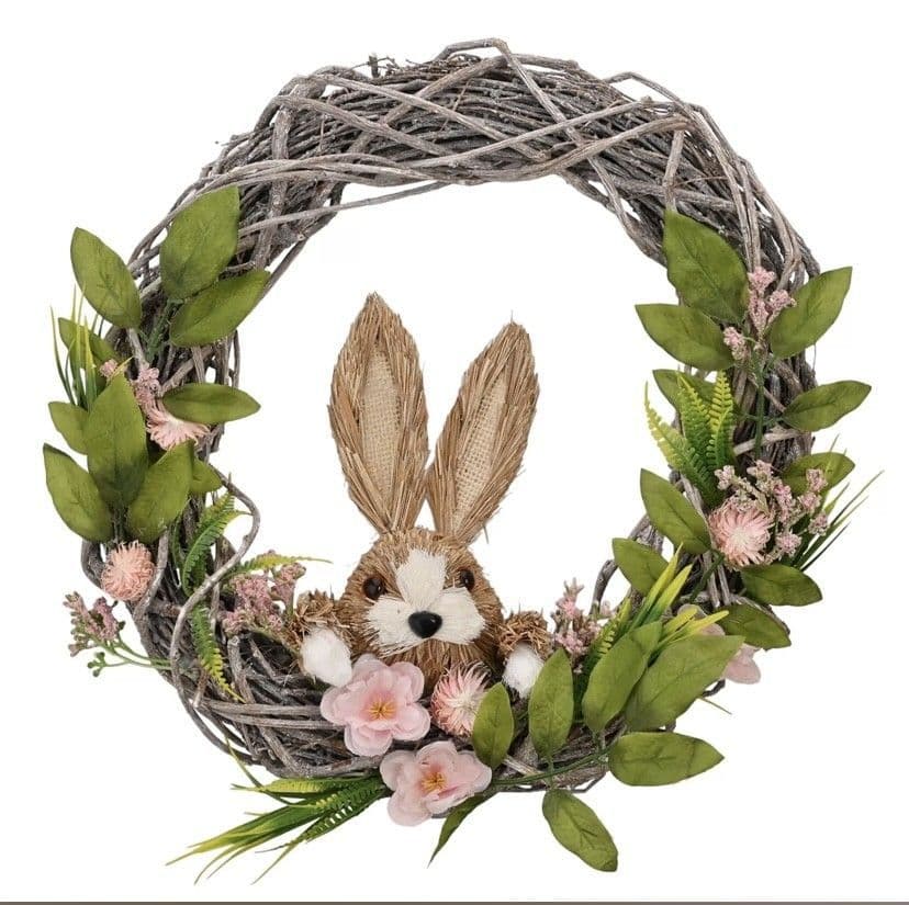 Easter Bunny Rustic Floral Wreath Decoration - Spring home accessory