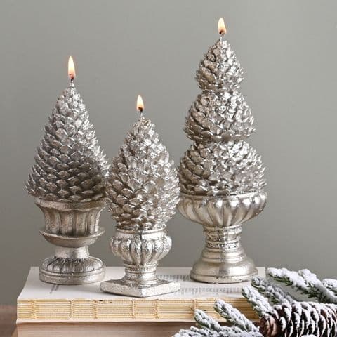 Elegant Silver Pinecone Candles Set Of 3