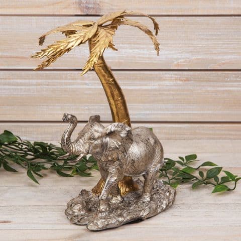 Elephant and Palm Tree Ornament Sculpture Figurine