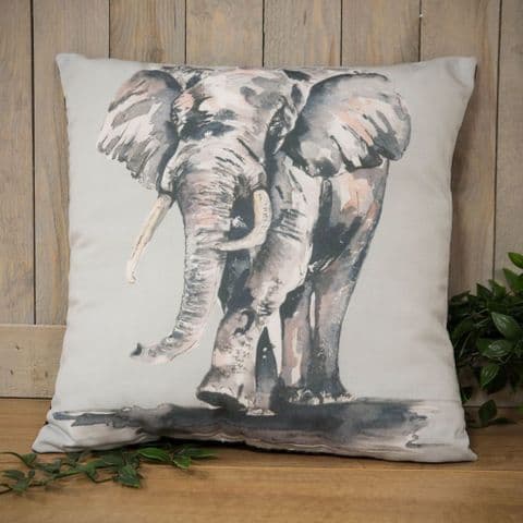 Elephant Cushion - Natural World Watercolour print Elephant design Scatter Cushion