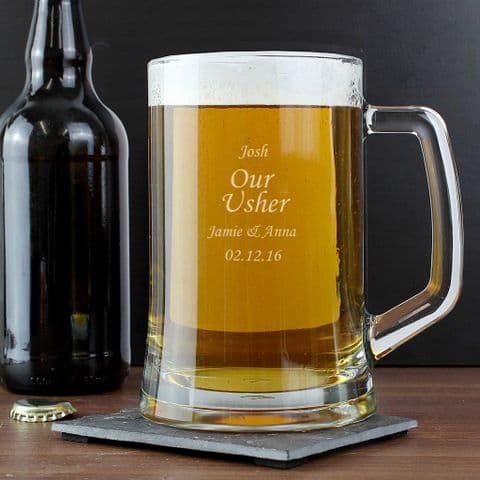Engraved Personalised Glass Pint Stern Tankard Gift For Usher and Best Man