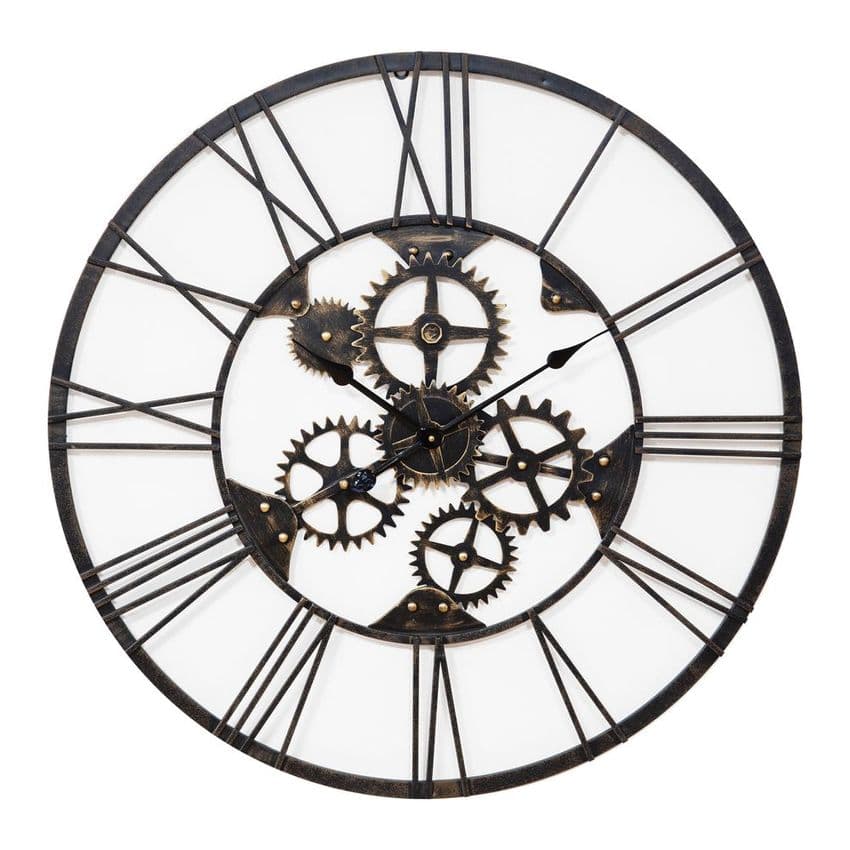 80cm Clock Extra Large Industrial Style Skeleton Wall Clock Bronze Finish Metal 80cm