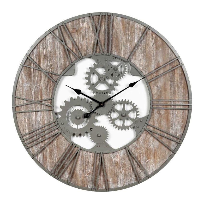 Extra Large Wood & Metal Industrial Style Wall Clock 80cm Diameter