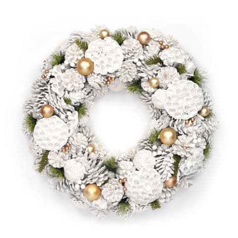 Extra Large Woodland Frost White Natural Pine Cone Christmas Wreath 60cm