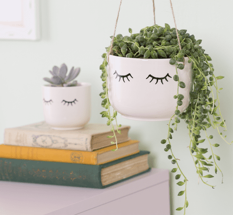 Eyes Shut Hanging Planter - White Ceramic Hanging Planter