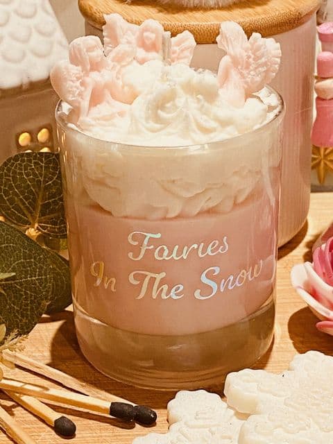 Fairies In The Snow Luxury Soy Candle – Hand-Poured 200g Pink & White Fairy Design