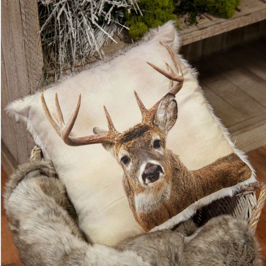 Faux Fur Reindeer Stag Cushion Winter Woodland Scatter Cushion from the Enchanted Forest Decor Collection