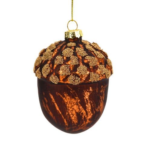 Glass Acorn Shaped Christmas Bauble 8cm