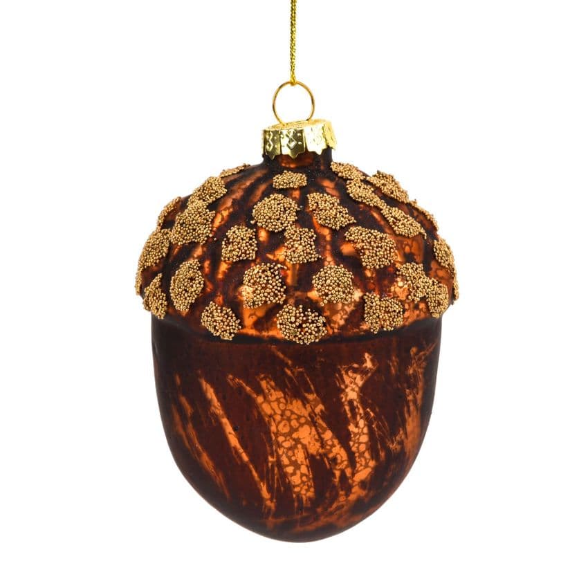 Glass Acorn Shaped Christmas Bauble 8cm woodland themed Christmas decor