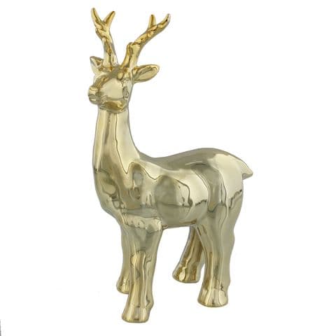 Gold Christmas Reindeer Ornament - Standing Ceramic Reindeer Decoration