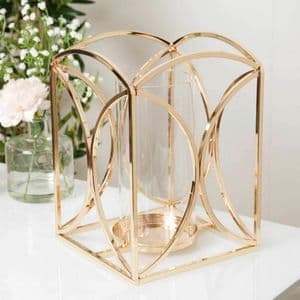 Gold Finish Metal and Glass Luxury Candle Holder Lantern