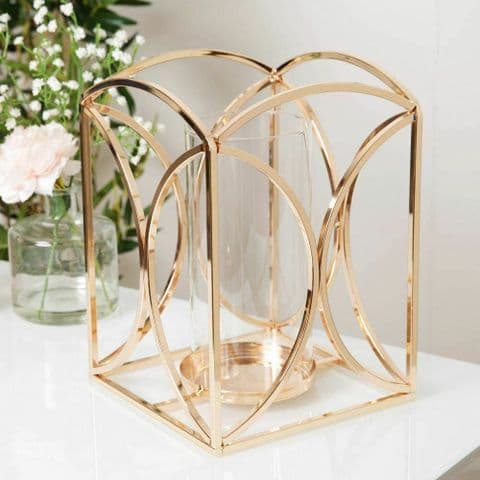 Gold Finish Metal and Glass Luxury Candle Holder Lantern