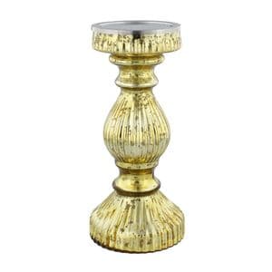 Gold Glass Pillar Candle Holder - Tall Gold Candle Stick Church Candle Holder